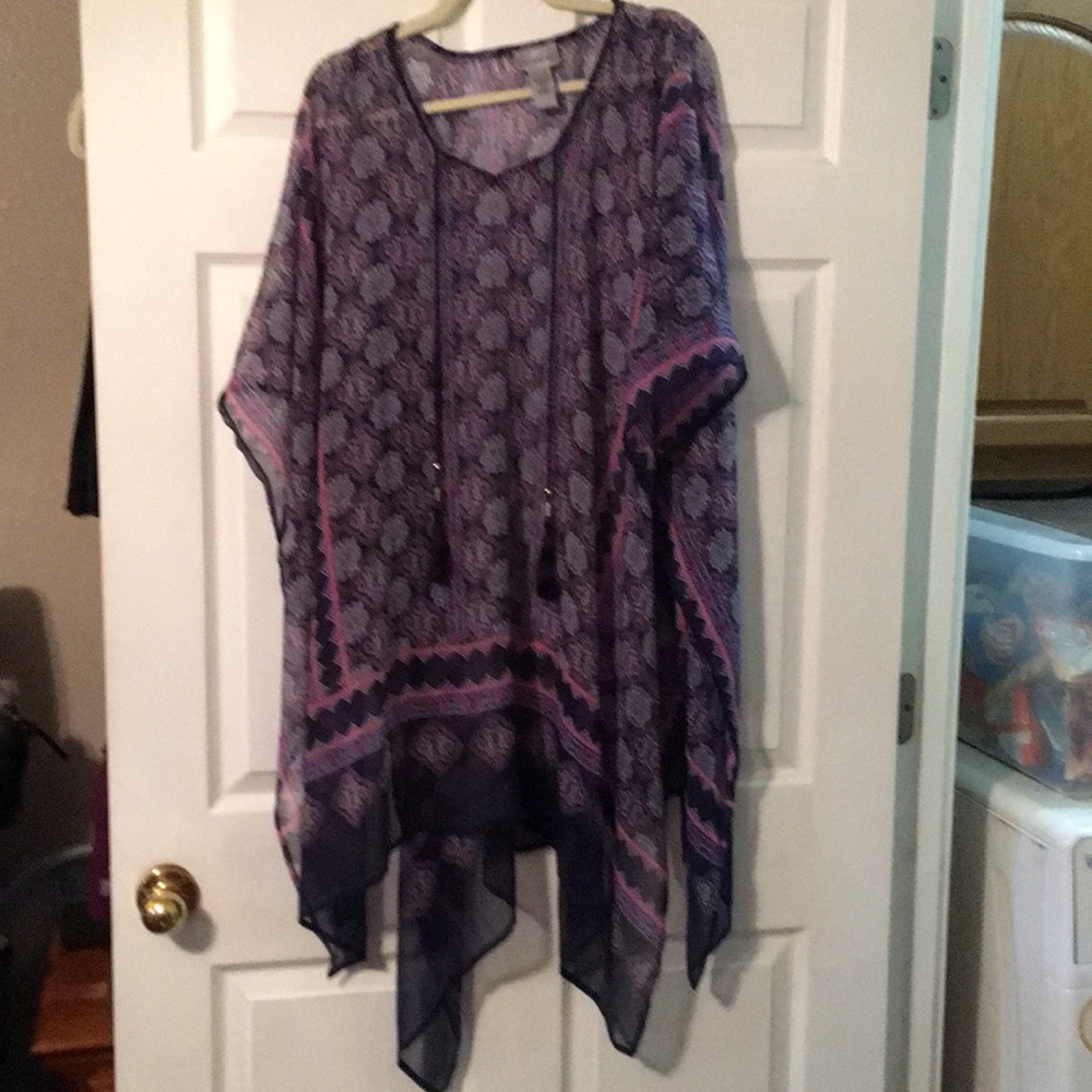Navy and pink medallion patterned poncho